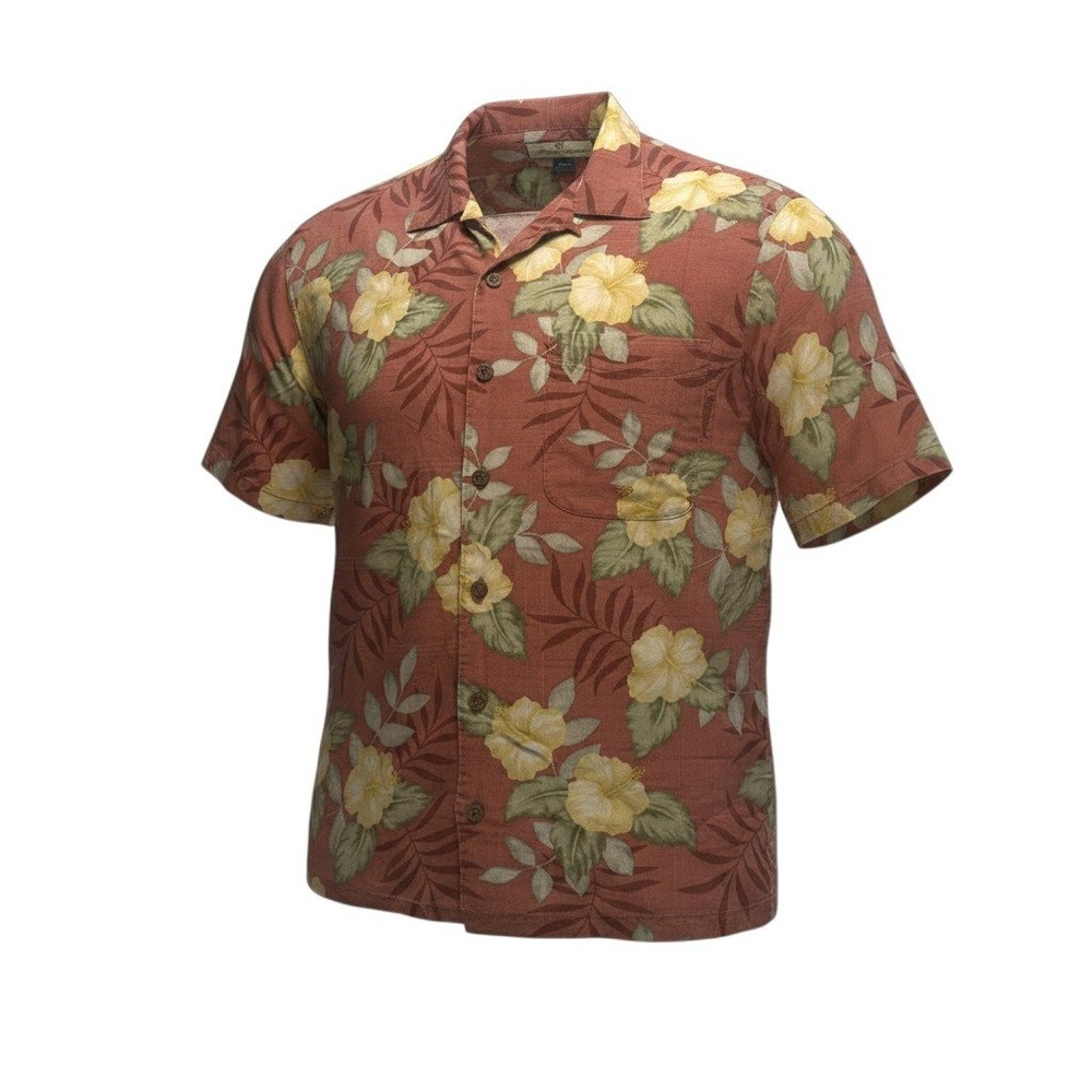 Tommy Bahama Beach Relax Shirt Medium Rust Silk Hibiscus Floral Camp Button Down - Picture 2 of 8